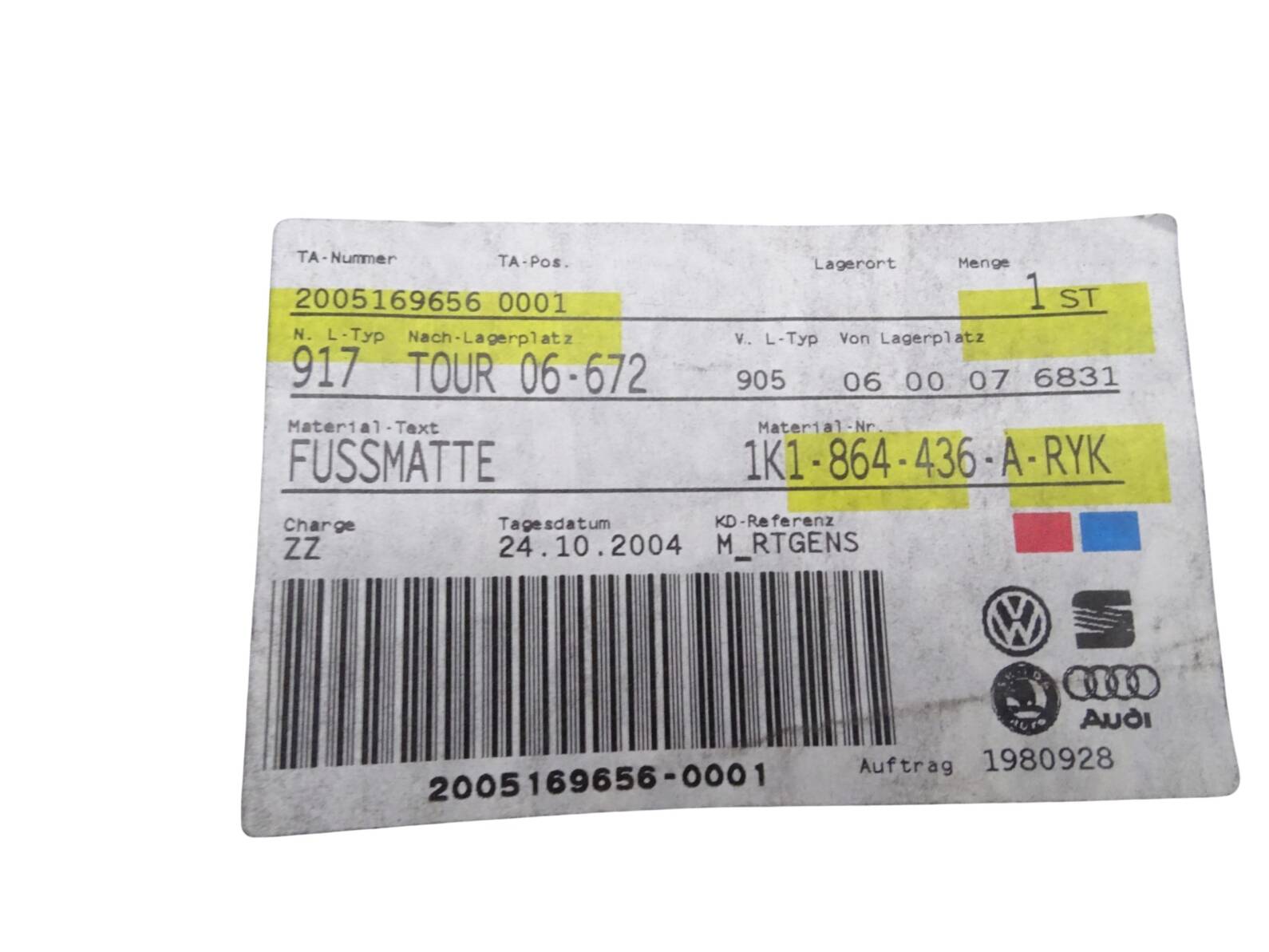 1K1864435 1K1864436 1K1864452 1K1864451 VW Golf V Fußmattenset hellgrau Neu – Bild 3
