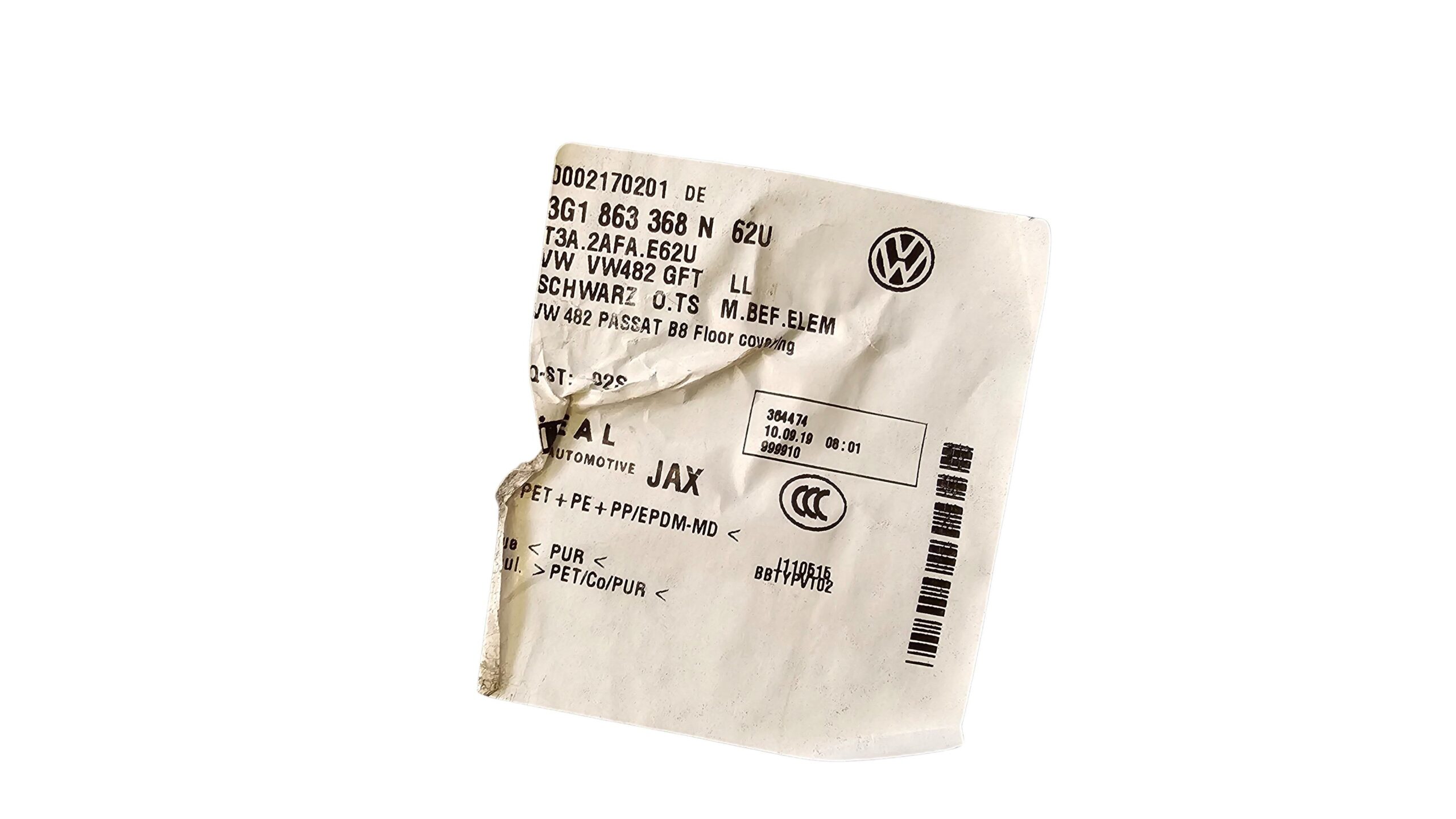 3G1863368N VW Passat B8 3G Innenraumteppich Bodenbelag Teppich Schwarz Titanschwarz – Bild 11