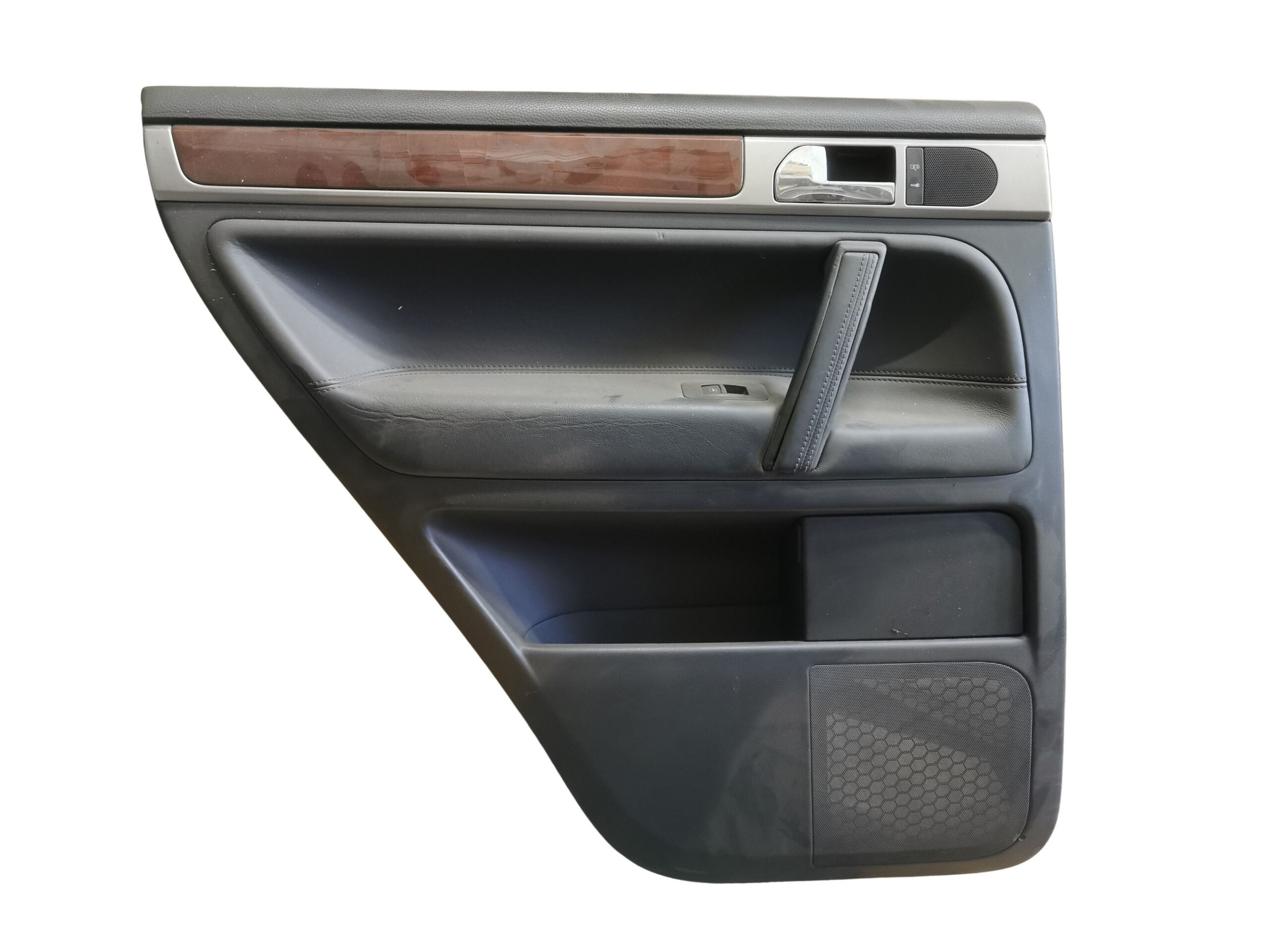 7L6867211 VW Touareg 7L Türverkleidung hinten Links Schwarz Leder mit Holzleiste
