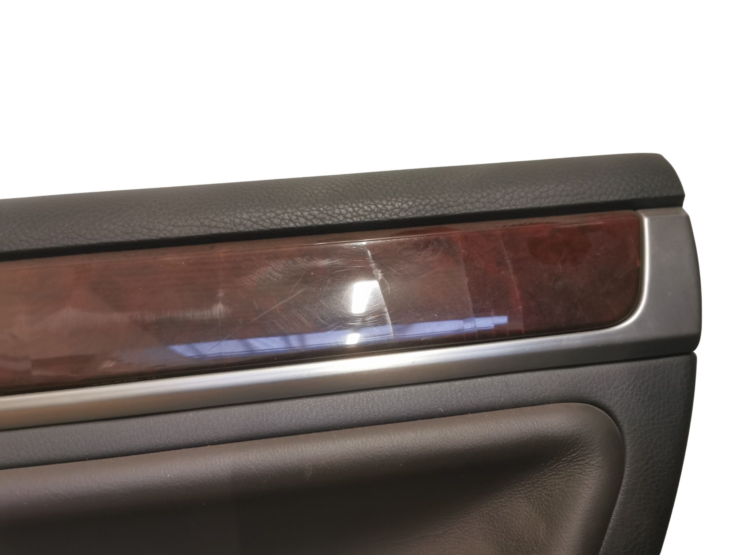 7L6867212 VW Touareg 7L Türverkleidung hinten Rechts Schwarz Leder mit Holzleiste – Bild 3
